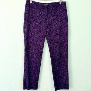 Loft Maris Purple Black Floral Cotton Spandex Cropped Pants Size 4‎